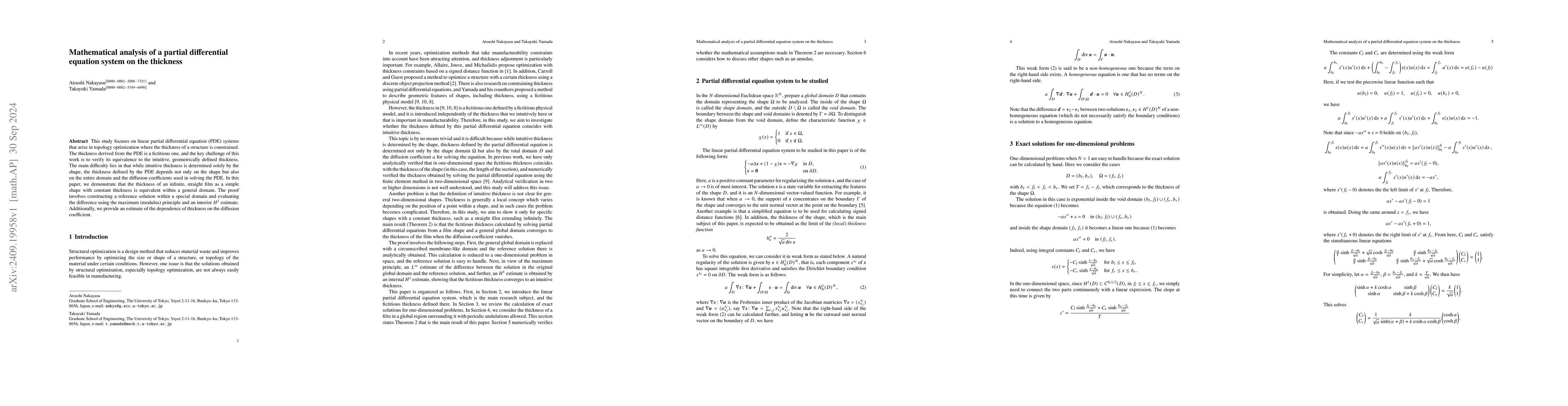 Thumbnail for Mathematical analysis of a partial differential equation system on the
  thickness