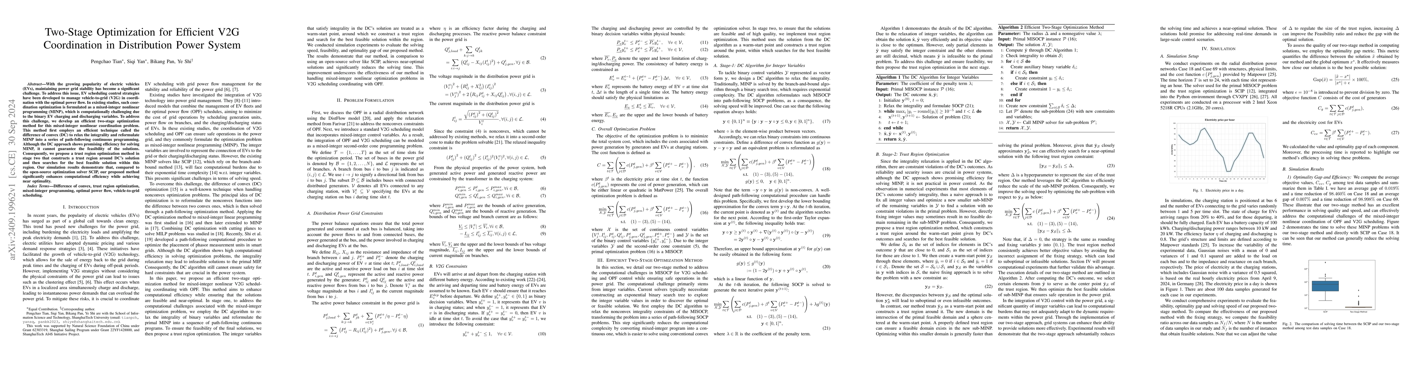 Thumbnail for Two-Stage Optimization for Efficient V2G Coordination in Distribution
  Power System