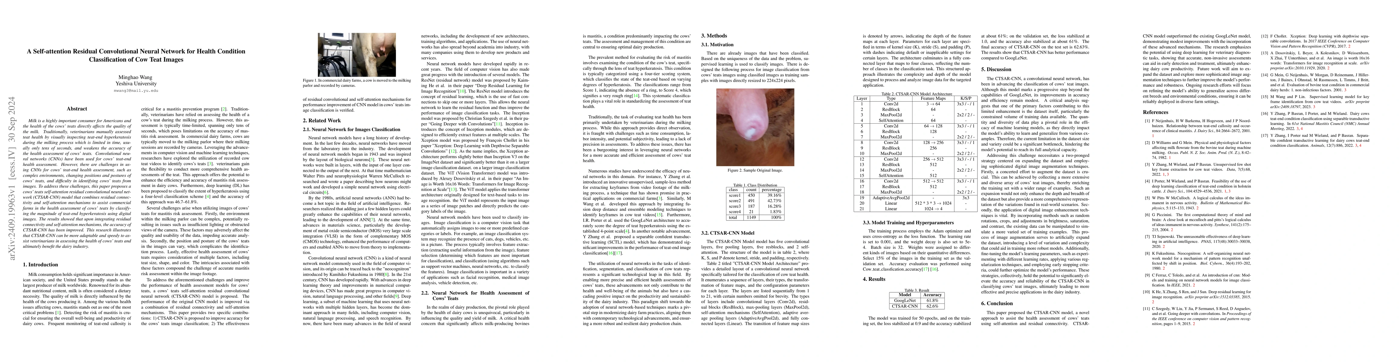 Thumbnail for A Self-attention Residual Convolutional Neural Network for Health
  Condition Classification of Cow Teat Images