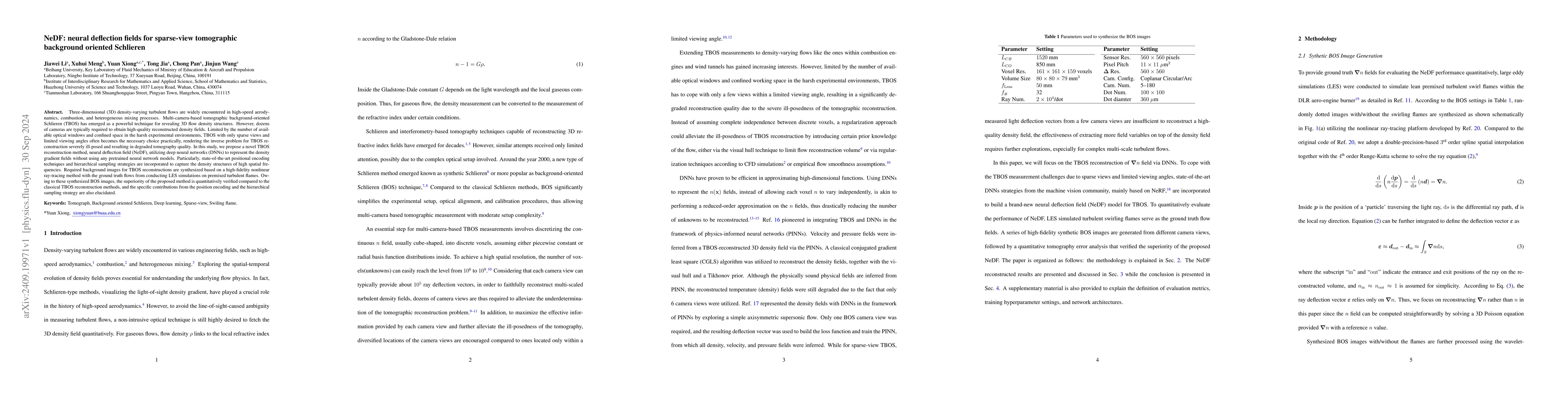 Thumbnail for NeDF: neural deflection fields for sparse-view tomographic background
  oriented Schlieren