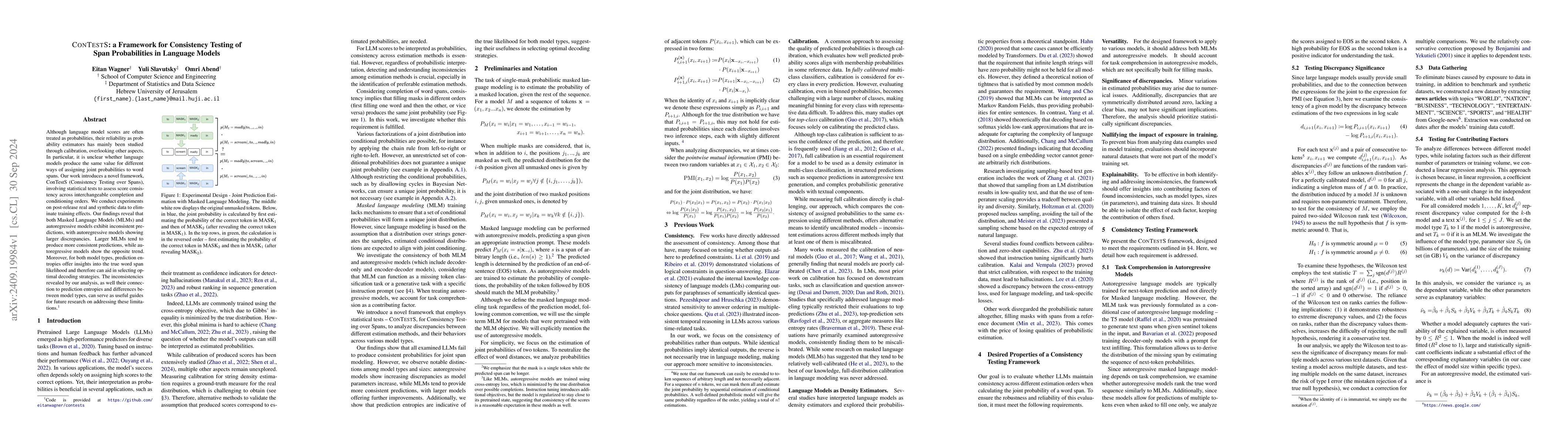 Thumbnail for CONTESTS: a Framework for Consistency Testing of Span Probabilities in
  Language Models