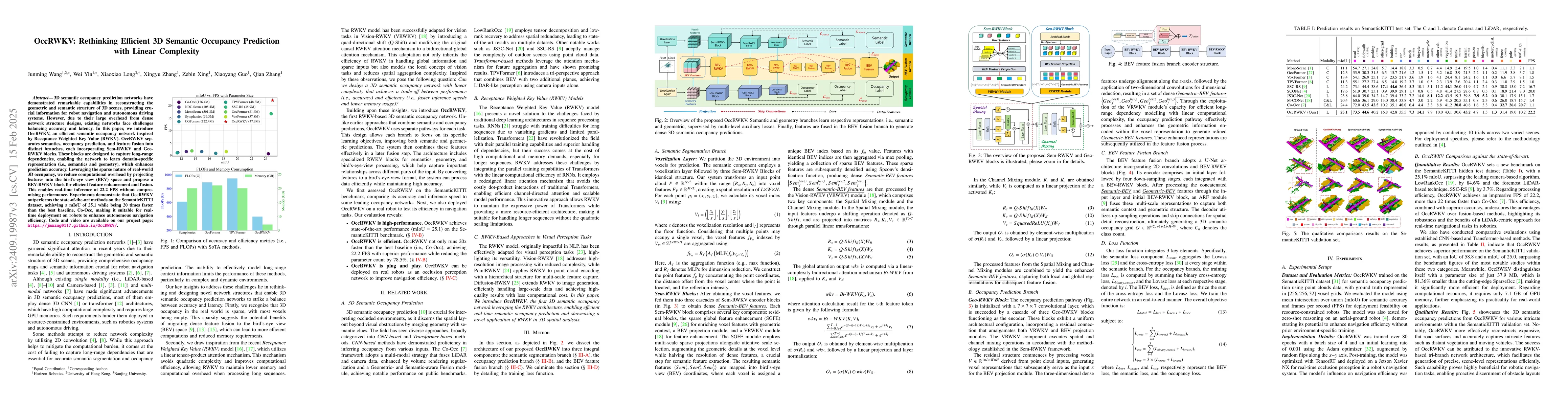 Thumbnail for OccRWKV: Rethinking Efficient 3D Semantic Occupancy Prediction with
  Linear Complexity