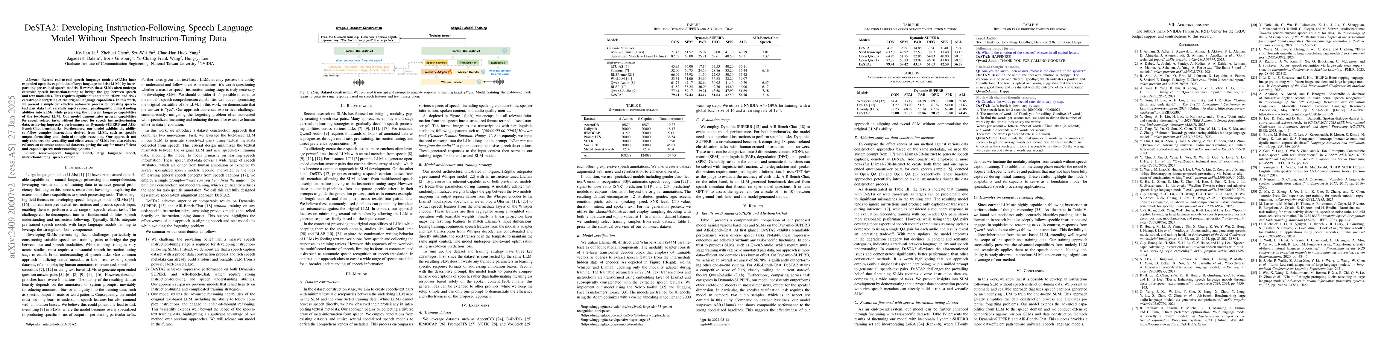 Thumbnail for Developing Instruction-Following Speech Language Model Without Speech
  Instruction-Tuning Data