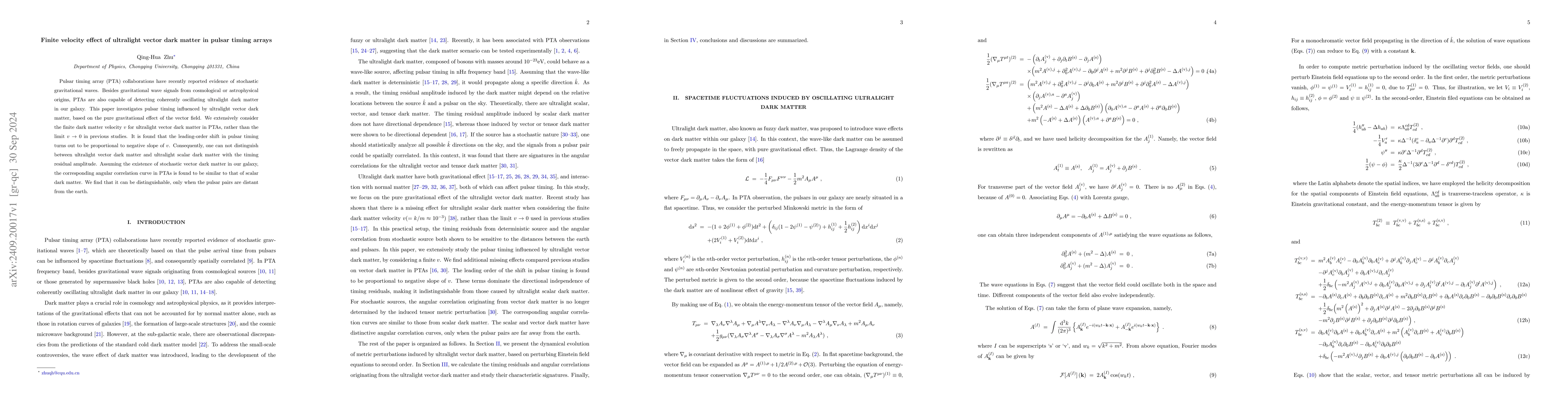 Thumbnail for Finite velocity effect of ultralight vector dark matter in pulsar timing
  arrays