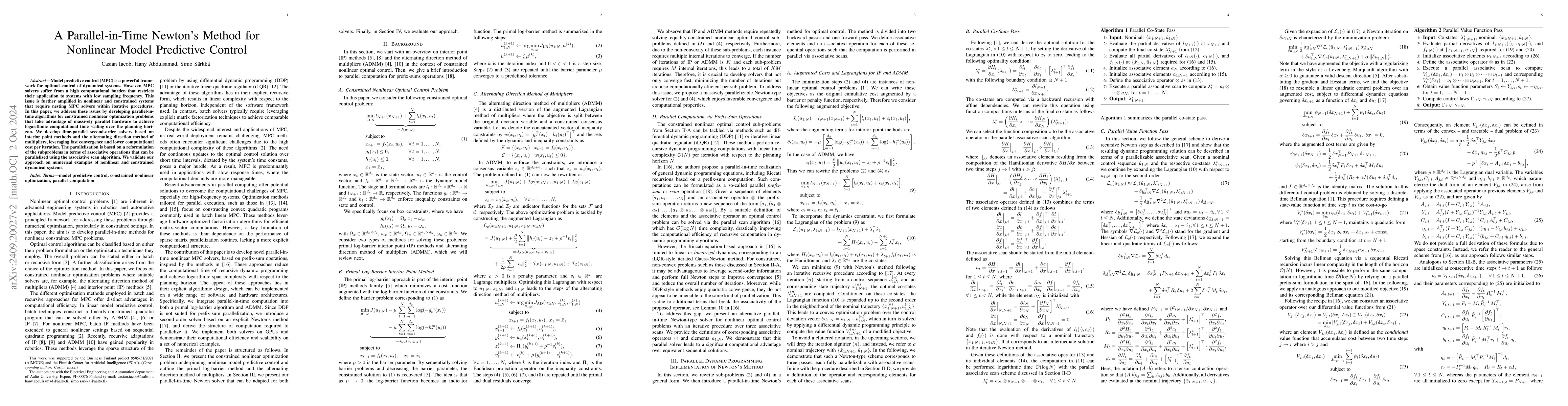Thumbnail for A Parallel-in-Time Newton's Method for Nonlinear Model Predictive
  Control