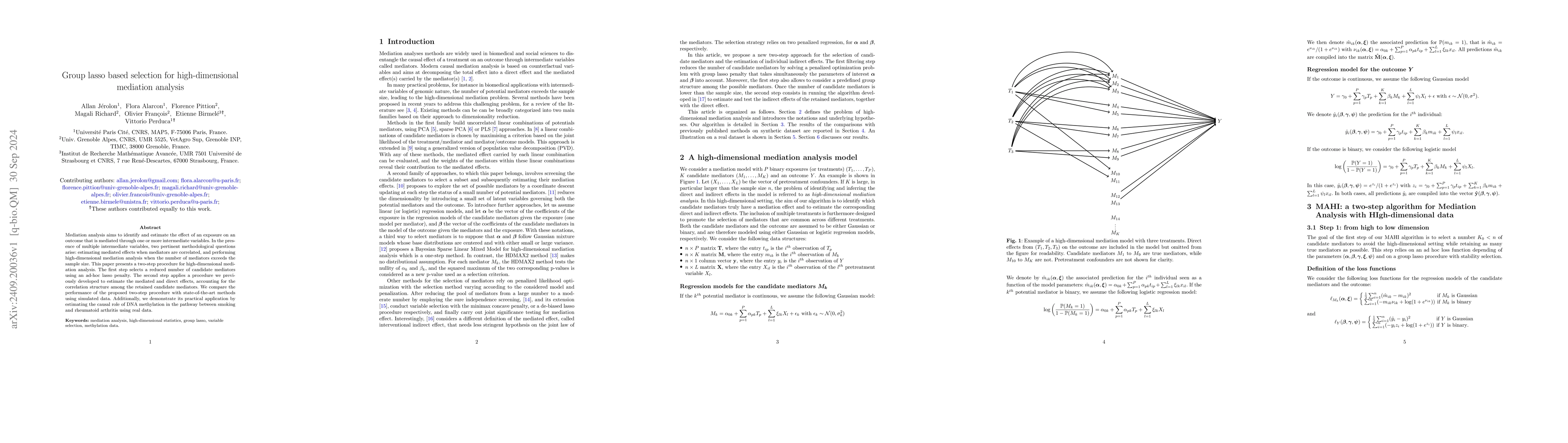 Thumbnail for Group lasso based selection for high-dimensional mediation analysis