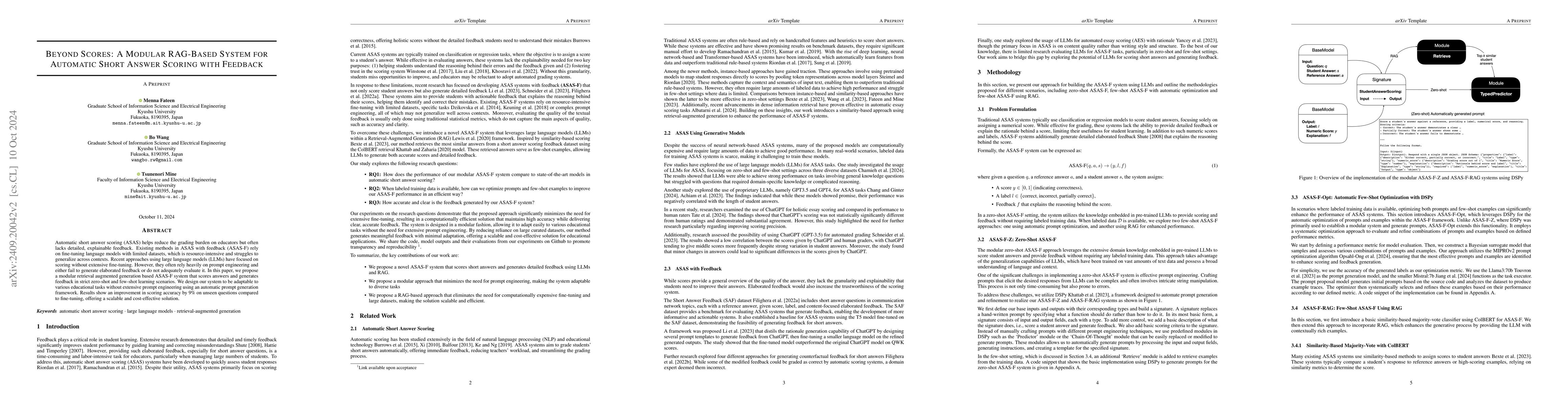 Thumbnail for Beyond Scores: A Modular RAG-Based System for Automatic Short Answer
  Scoring with Feedback