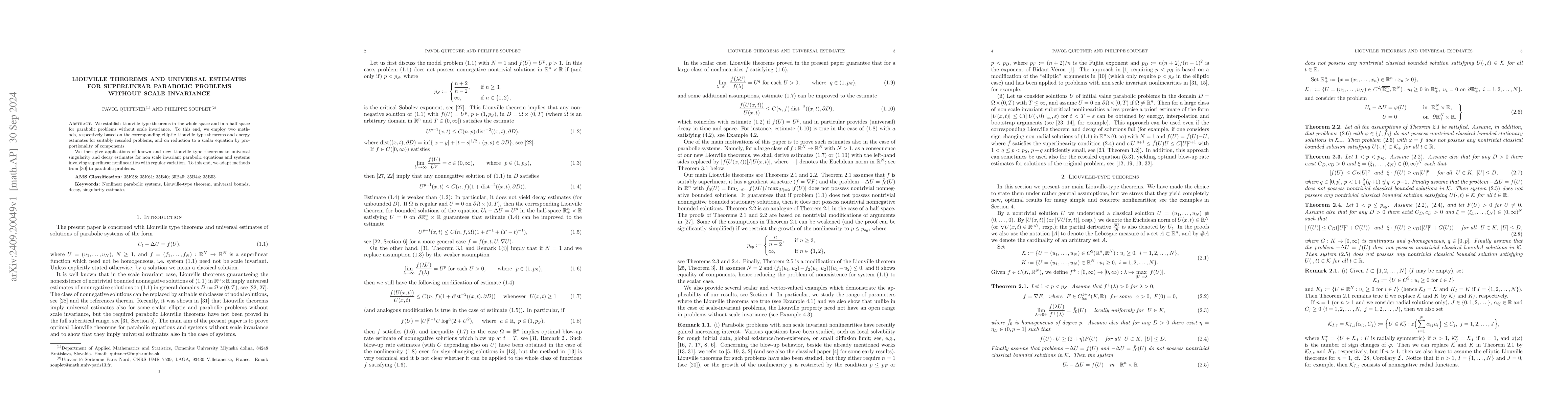 Thumbnail for Liouville theorems and universal estimates for superlinear parabolic
  problems without scale invariance