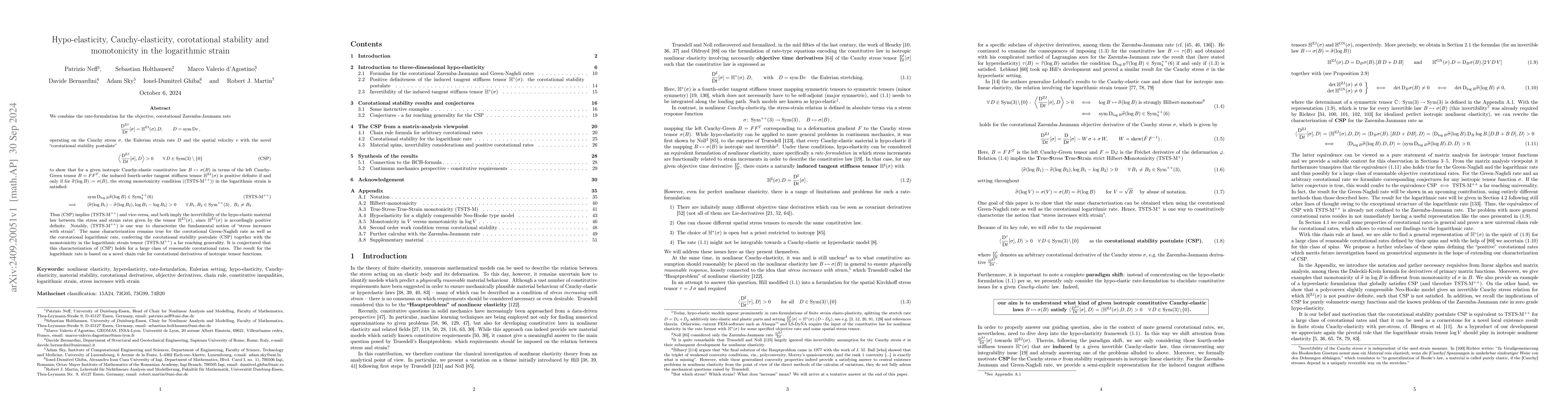 Thumbnail for Hypo-elasticity, Cauchy-elasticity, corotational stability and
  monotonicity in the logarithmic strain
