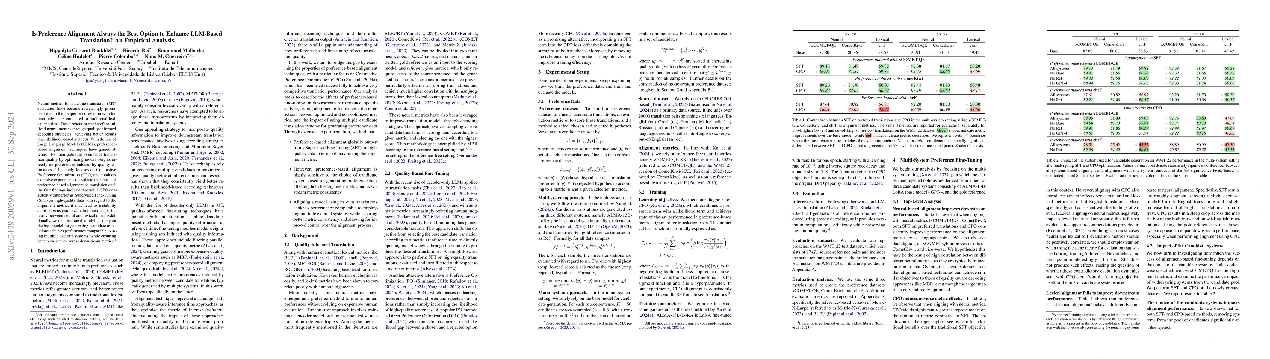 Thumbnail for Is Preference Alignment Always the Best Option to Enhance LLM-Based
  Translation? An Empirical Analysis