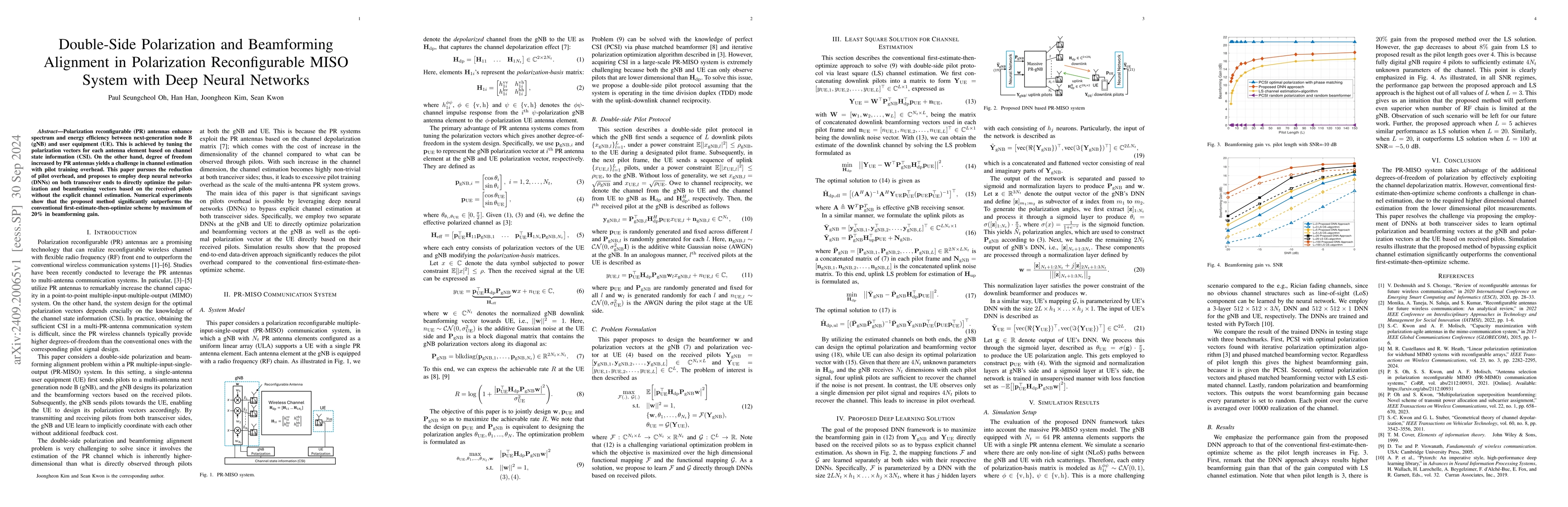 Thumbnail for Double-Side Polarization and Beamforming Alignment in Polarization
  Reconfigurable MISO System with Deep Neural Networks