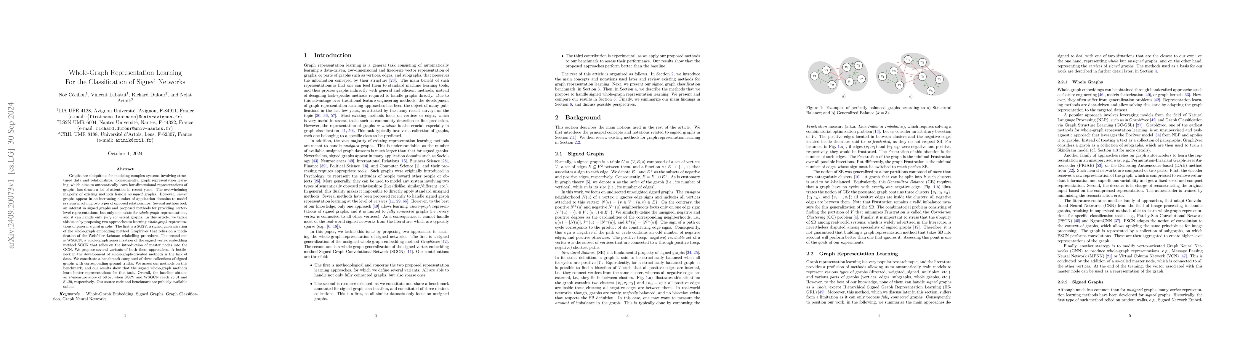 Thumbnail for Whole-Graph Representation Learning For the Classification of Signed
  Networks