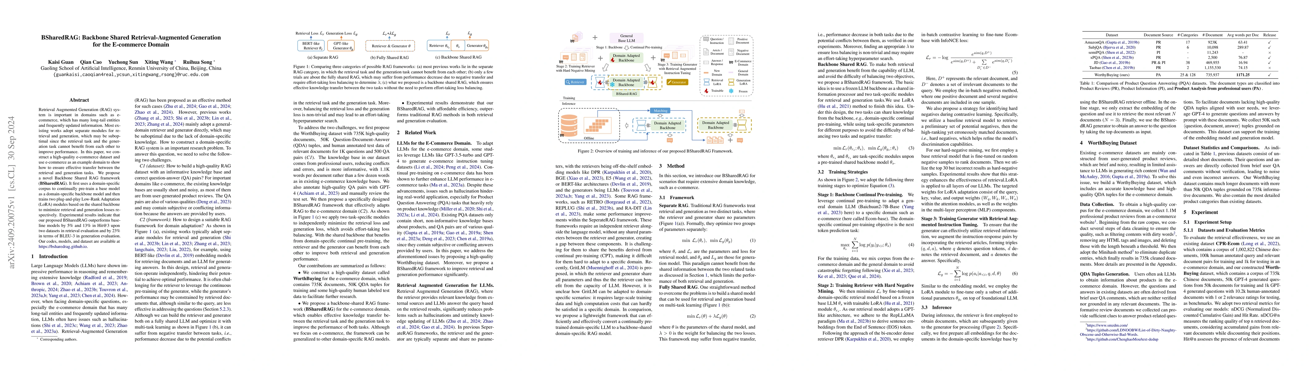 Thumbnail for BSharedRAG: Backbone Shared Retrieval-Augmented Generation for the
  E-commerce Domain