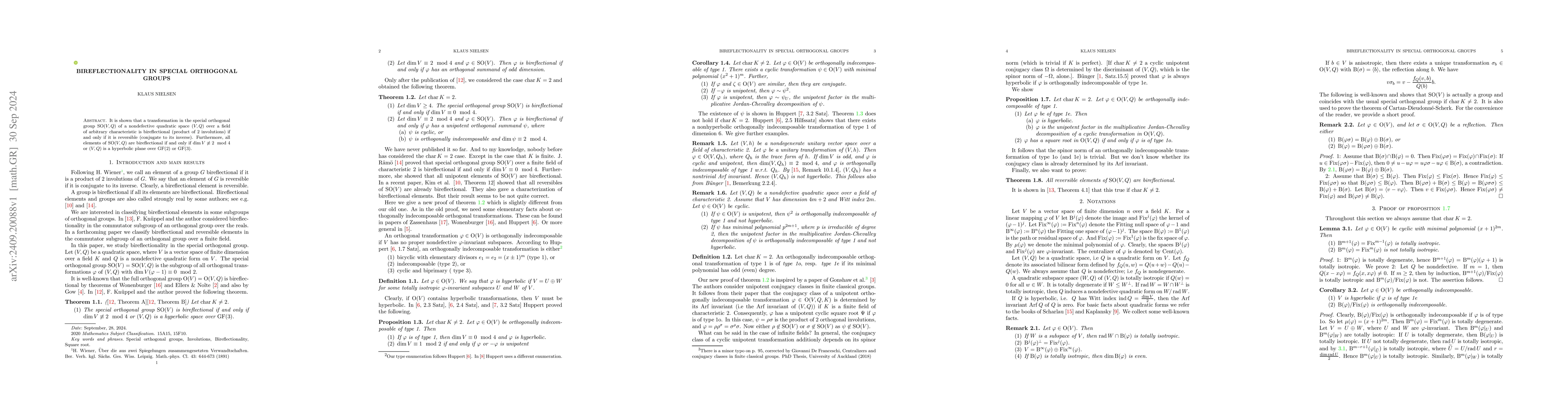 Thumbnail for Bireflectionality in special orthogonal groups