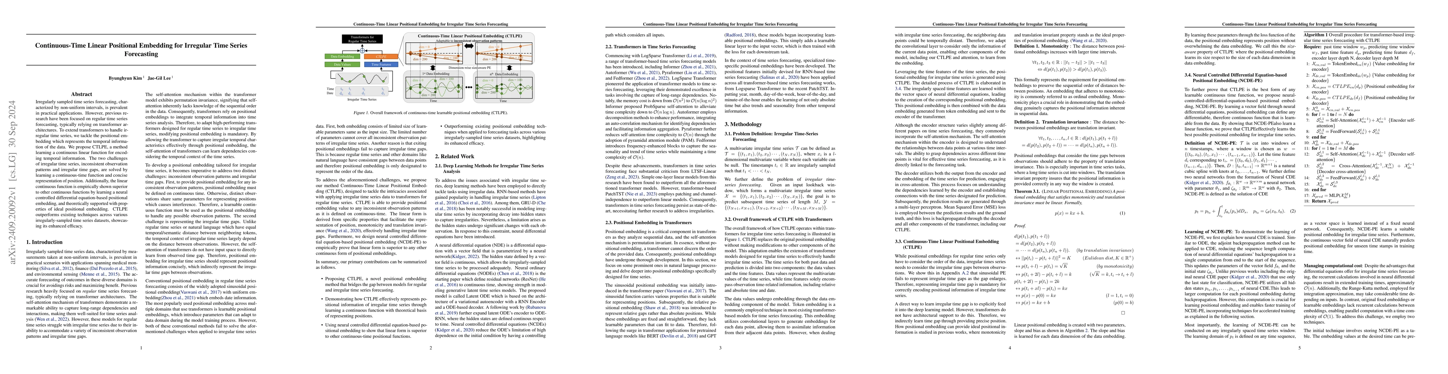 Thumbnail for Continuous-Time Linear Positional Embedding for Irregular Time Series
  Forecasting