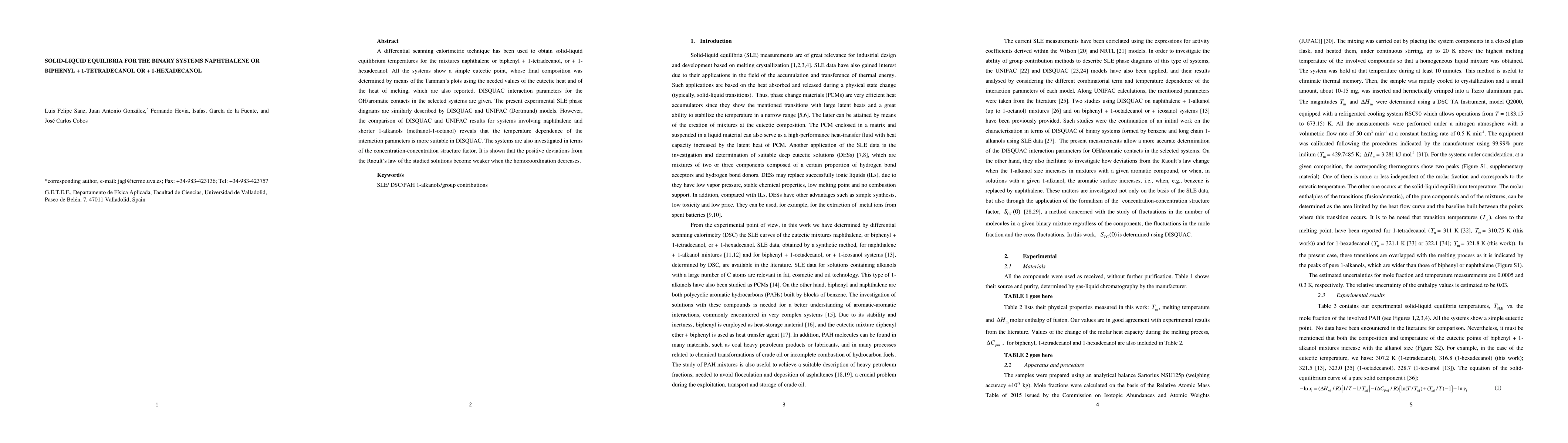 Thumbnail for Solid-Liquid Equilibria for the Binary Systems Naphthalene or Biphenyl +
  1-Tetradecanol or + 1-Hexadecanol