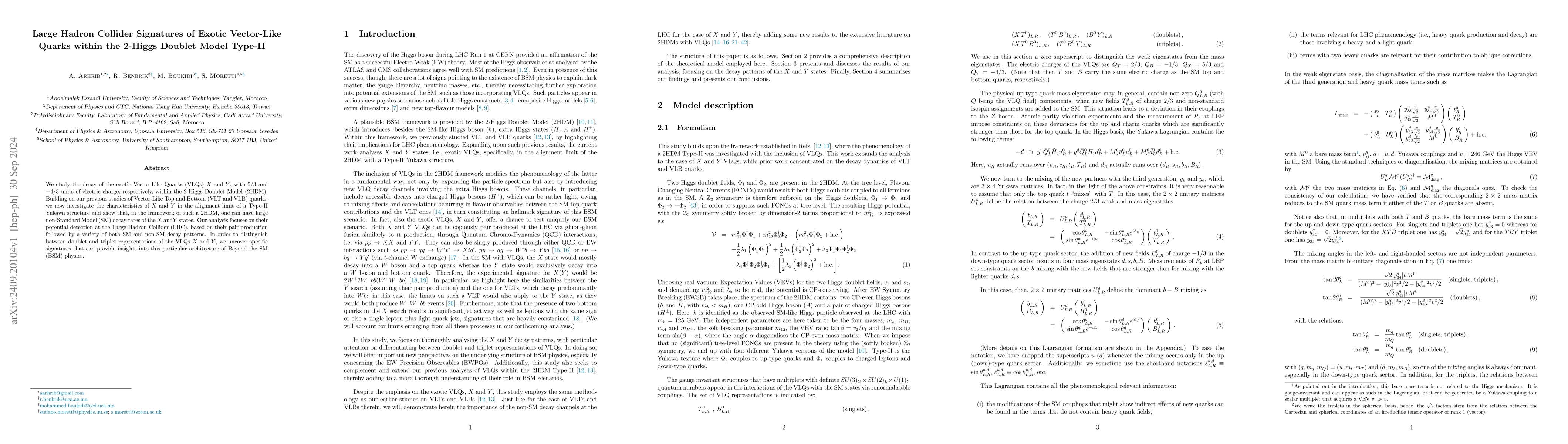 Thumbnail for Large Hadron Collider Signatures of Exotic Vector-Like Quarks within the
  2-Higgs Doublet Model Type-II