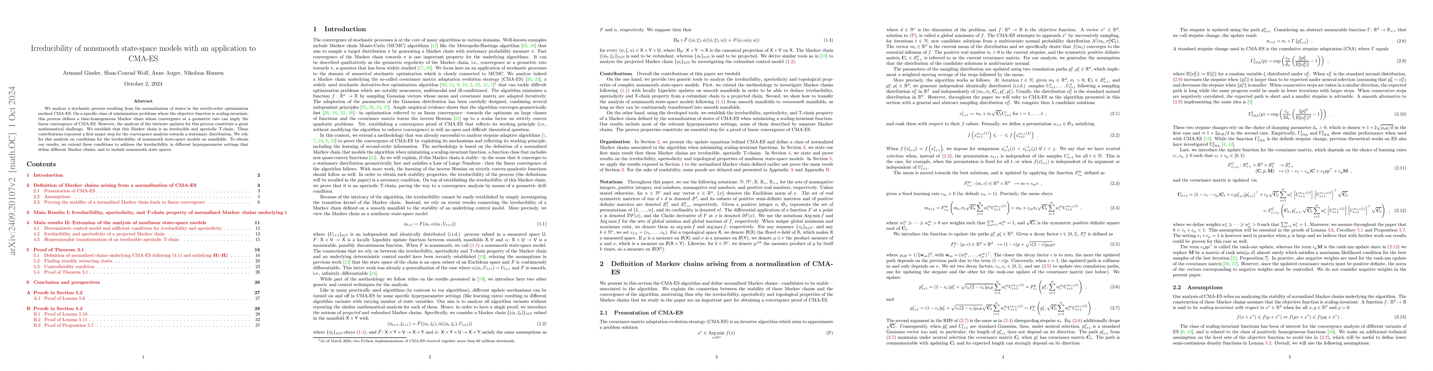 Thumbnail for Irreducibility of nonsmooth state-space models with an application to
  CMA-ES