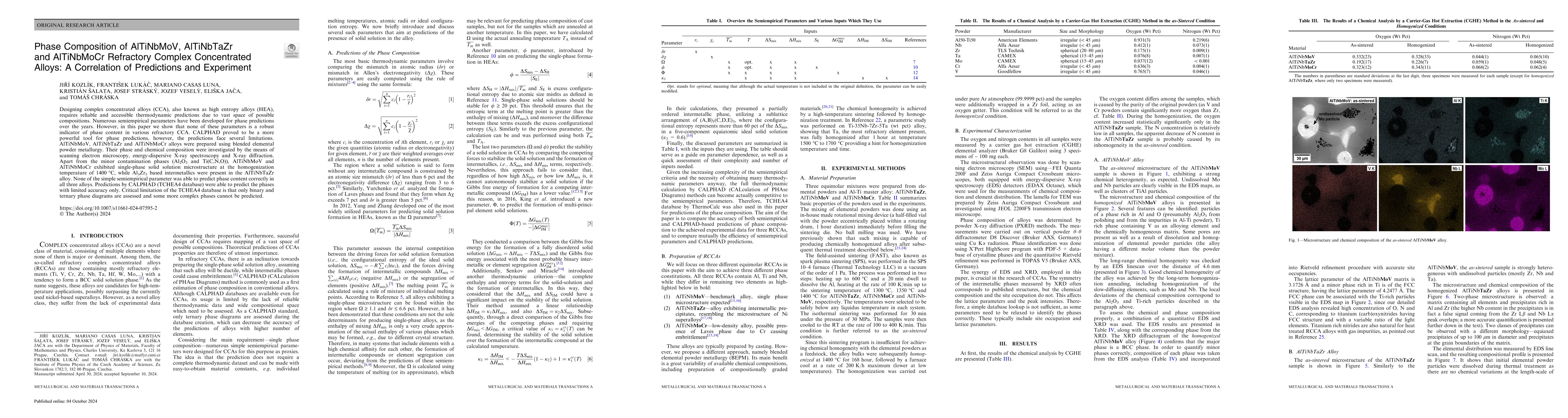 Thumbnail for Phase Composition of AlTiNbMoV, AlTiNbTaZr and AlTiNbMoCr Refractory
  Complex Concentrated Alloys: A Correlation of Predictions and Experiment