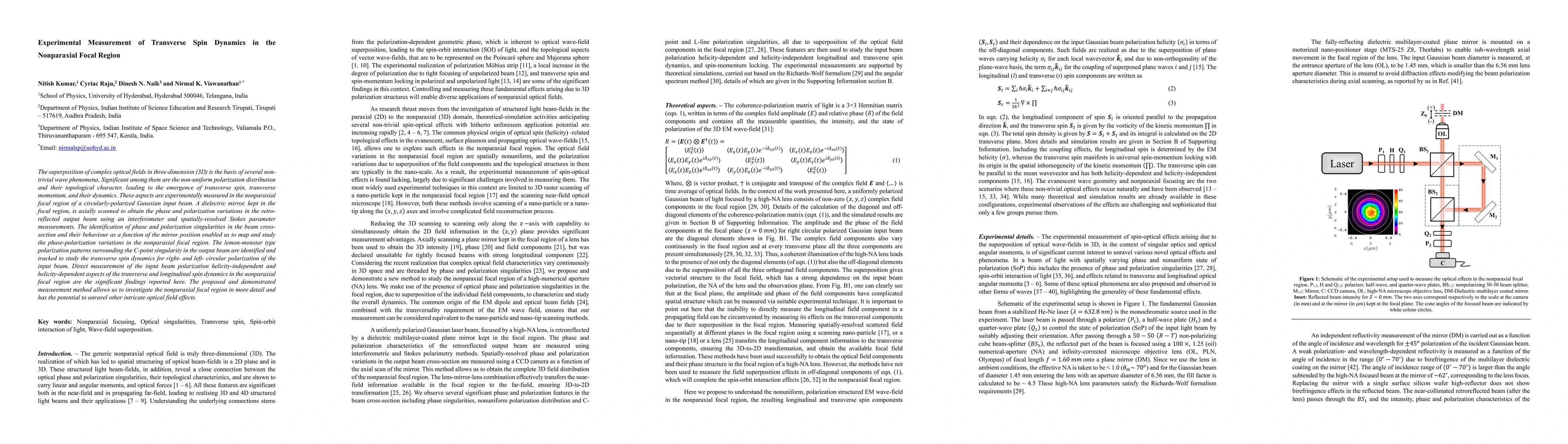 Thumbnail for Experimental Measurement of Transverse Spin Dynamics in the Nonparaxial
  Focal Region