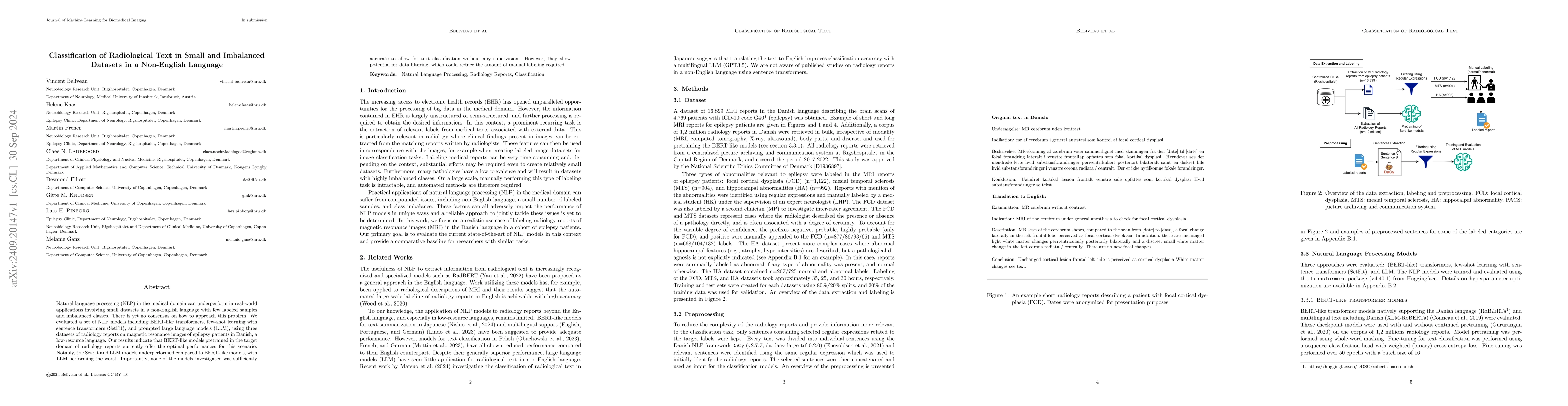 Thumbnail for Classification of Radiological Text in Small and Imbalanced Datasets in
  a Non-English Language