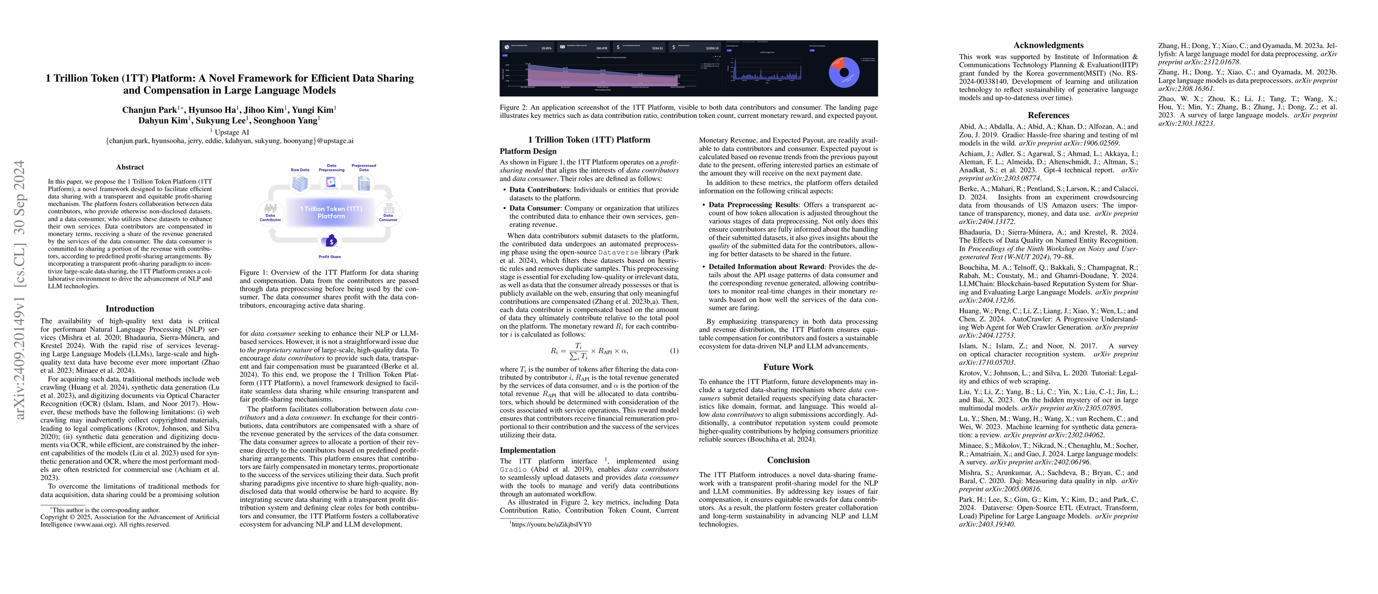 Thumbnail for 1 Trillion Token (1TT) Platform: A Novel Framework for Efficient Data
  Sharing and Compensation in Large Language Models