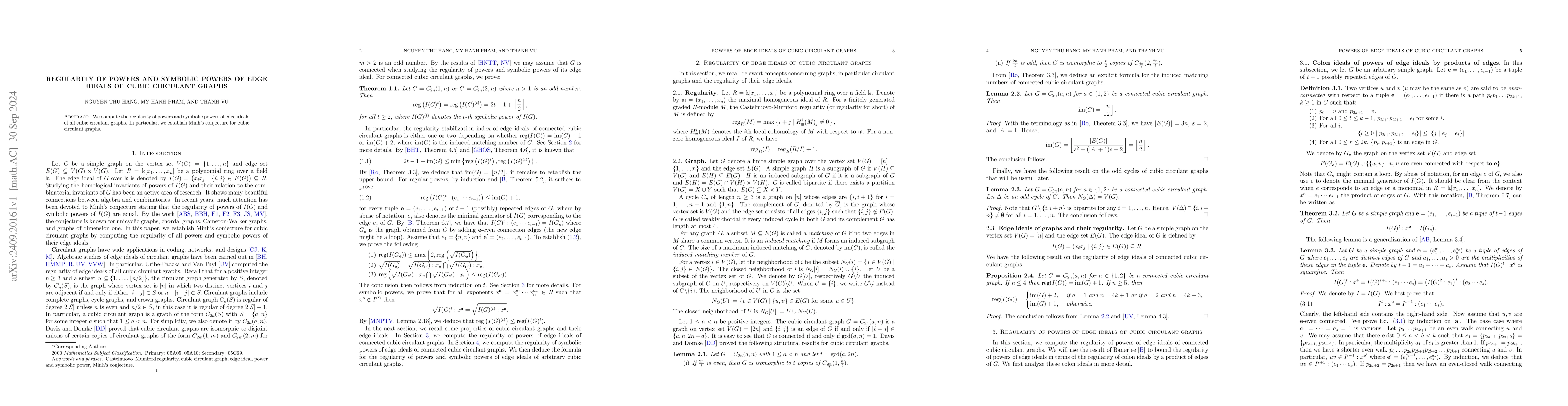 Thumbnail for Regularity of Powers and symbolic powers of edge ideals of cubic
  circulant graphs