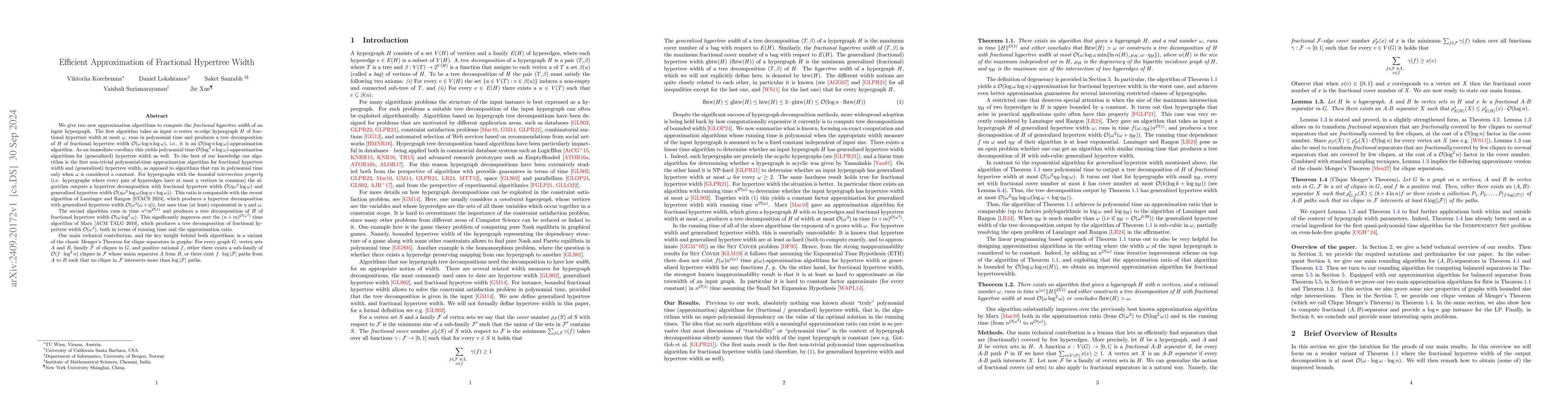 Thumbnail for Efficient Approximation of Fractional Hypertree Width