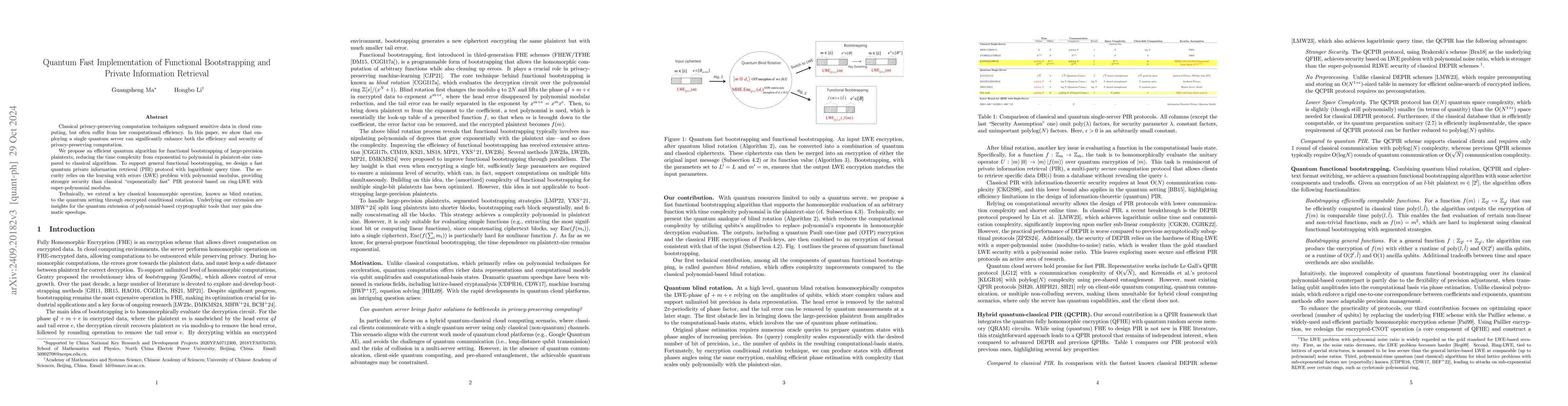 Thumbnail for Quantum Fast Implementation of Functional Bootstrapping and Private
  Information Retrieval