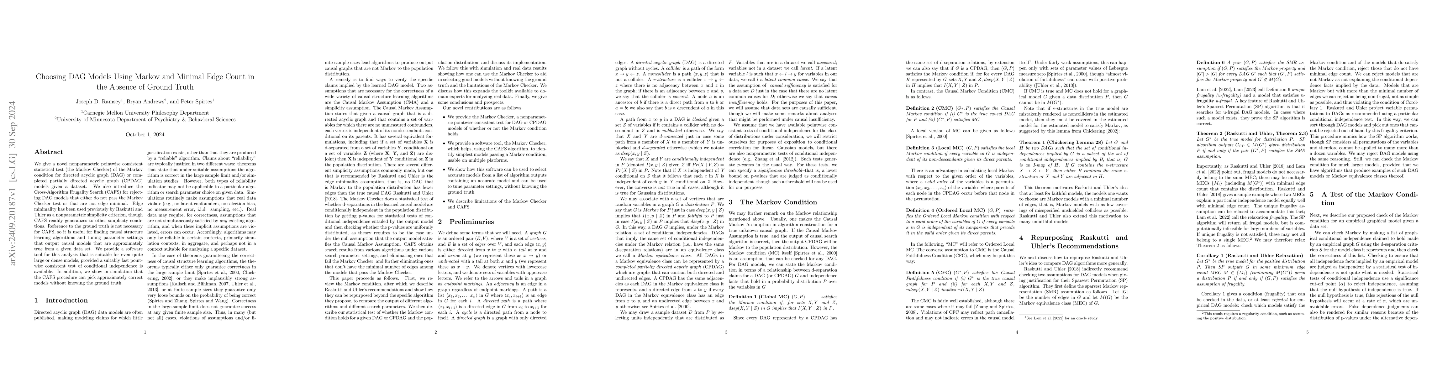 Thumbnail for Choosing DAG Models Using Markov and Minimal Edge Count in the Absence
  of Ground Truth