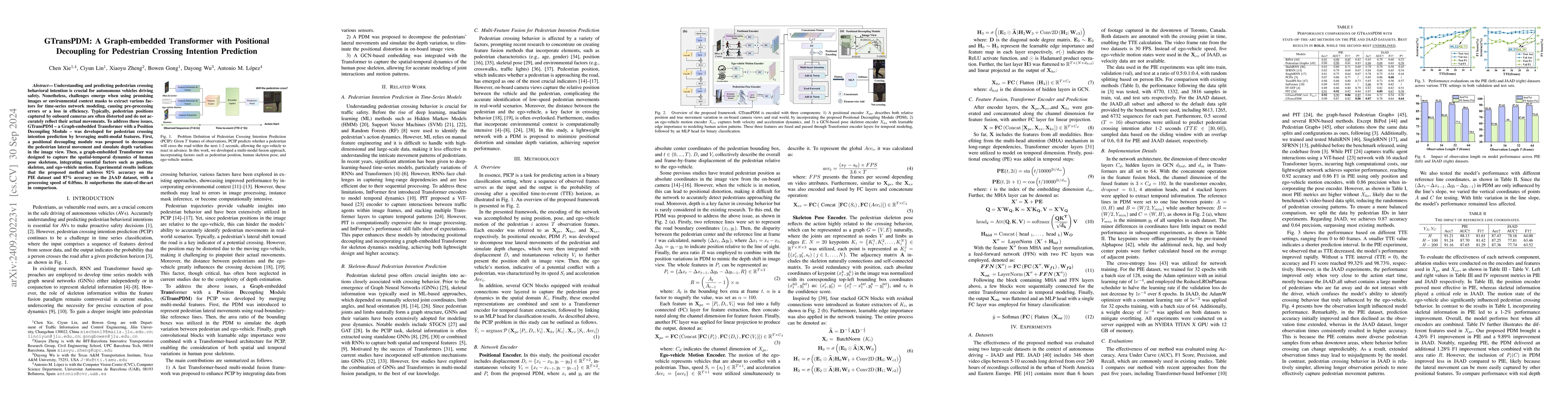 Thumbnail for GTransPDM: A Graph-embedded Transformer with Positional Decoupling for
  Pedestrian Crossing Intention Prediction