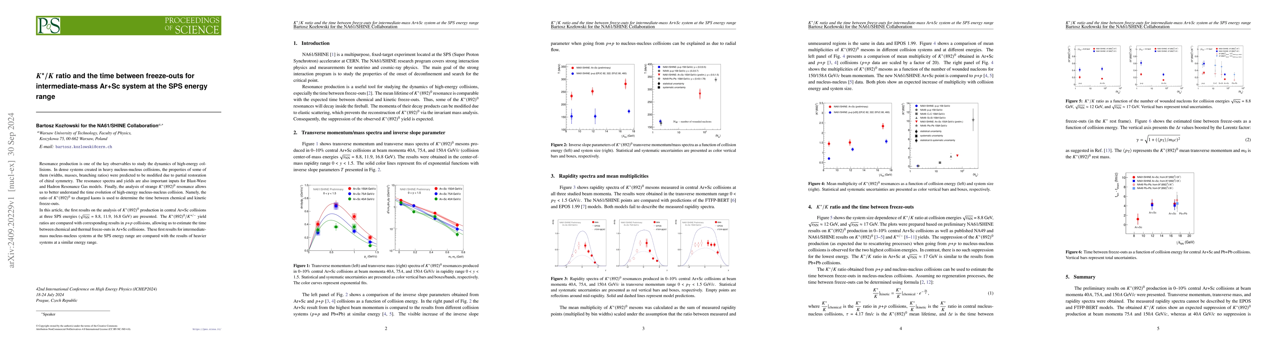 Thumbnail for $K^*/K$ ratio and the time between freeze-outs for intermediate-mass
  Ar+Sc system at the SPS energy range