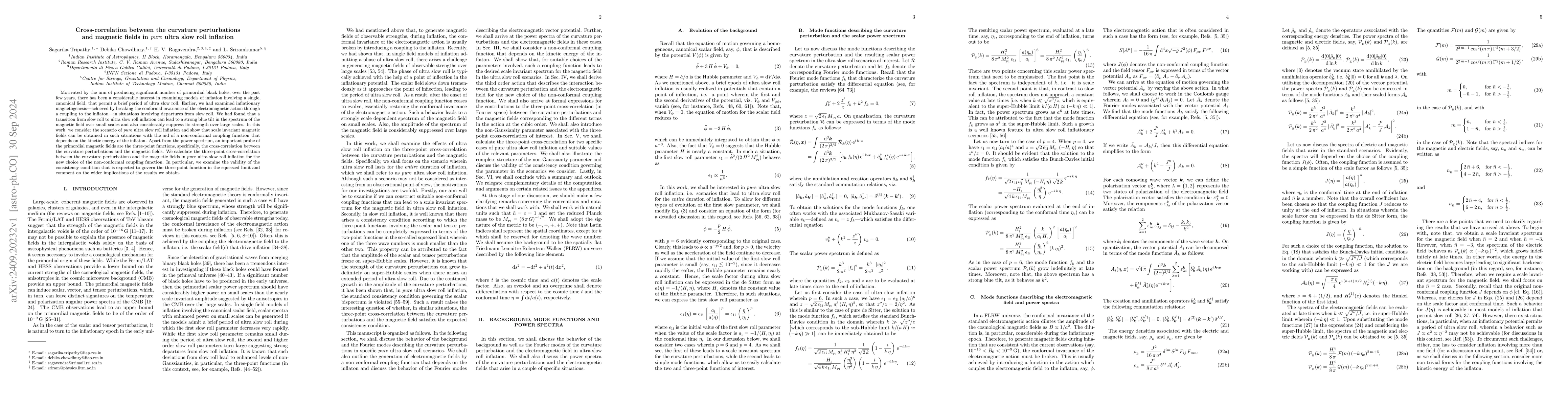 Thumbnail for Cross-correlation between the curvature perturbations and magnetic
  fields in pure ultra slow roll inflation
