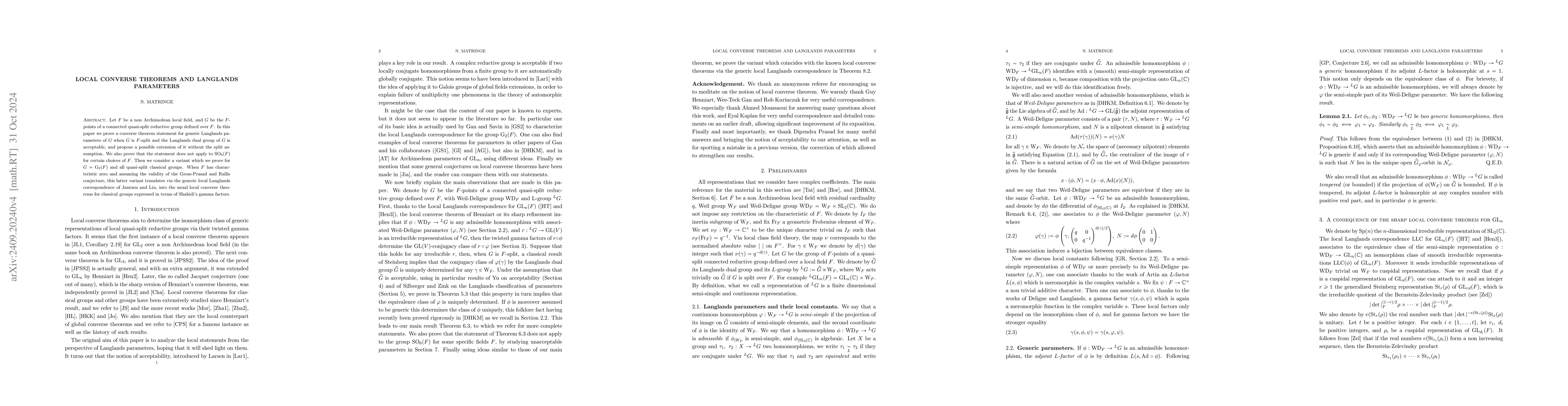 Thumbnail for Local converse theorems and Langlands parameters