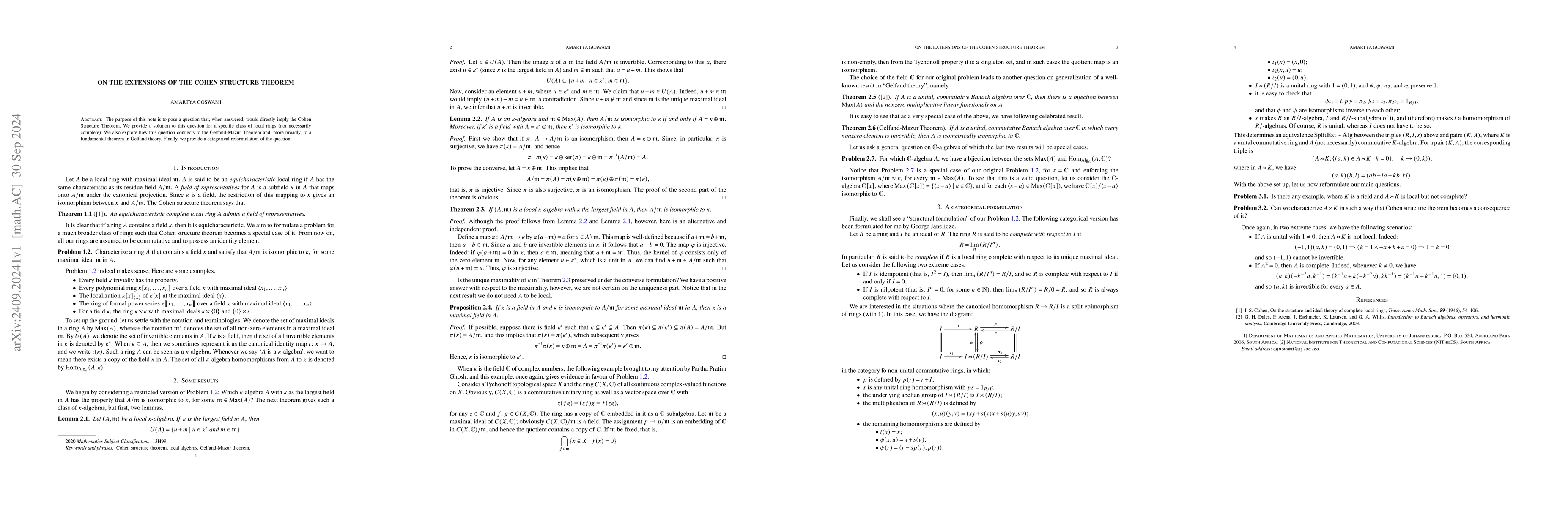 Thumbnail for On the Extensions of the Cohen Structure Theorem
