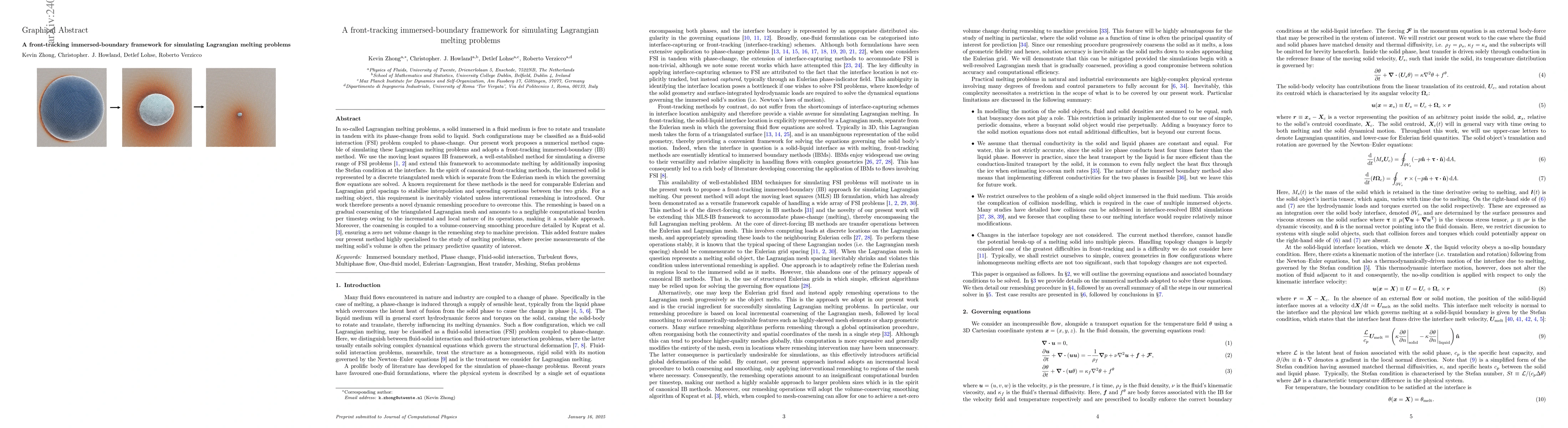 Thumbnail for A front-tracking immersed-boundary framework for simulating Lagrangian
  melting problems