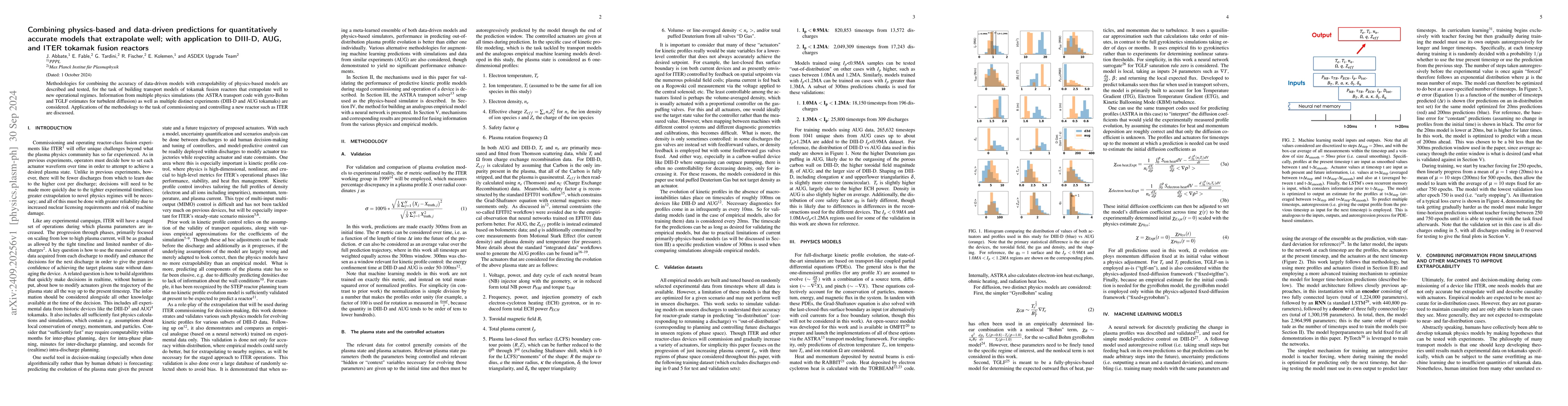 Thumbnail for Combing physics-based and data-driven predictions for quantitatively
  accurate models that extrapolate well; with application to DIII-D, AUG, and
  ITER tokamak fusion reactors