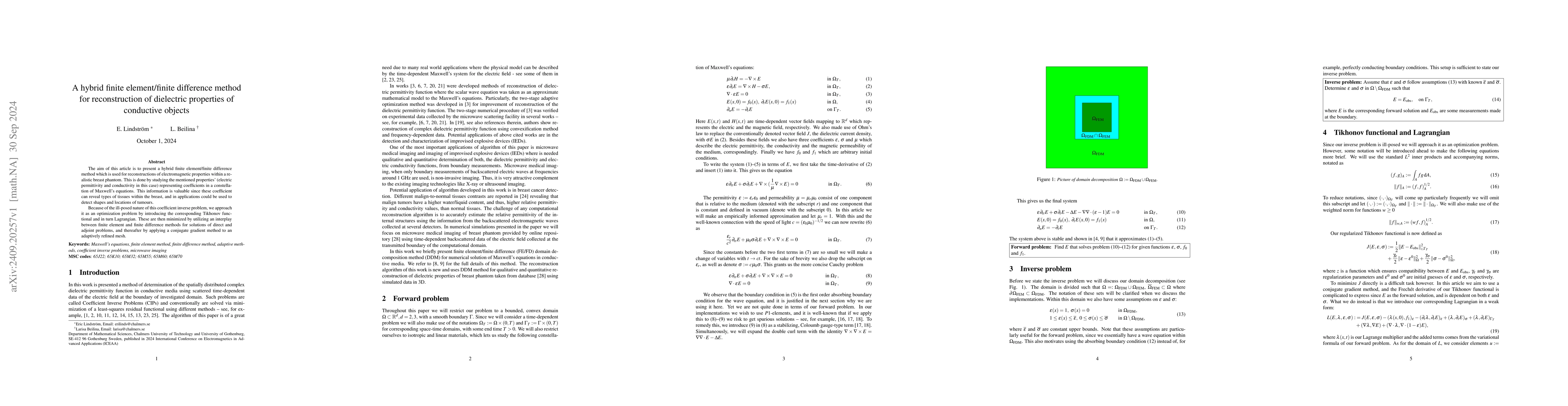 Thumbnail for A hybrid finite element/finite difference method for reconstruction of
  dielectric properties of conductive objects