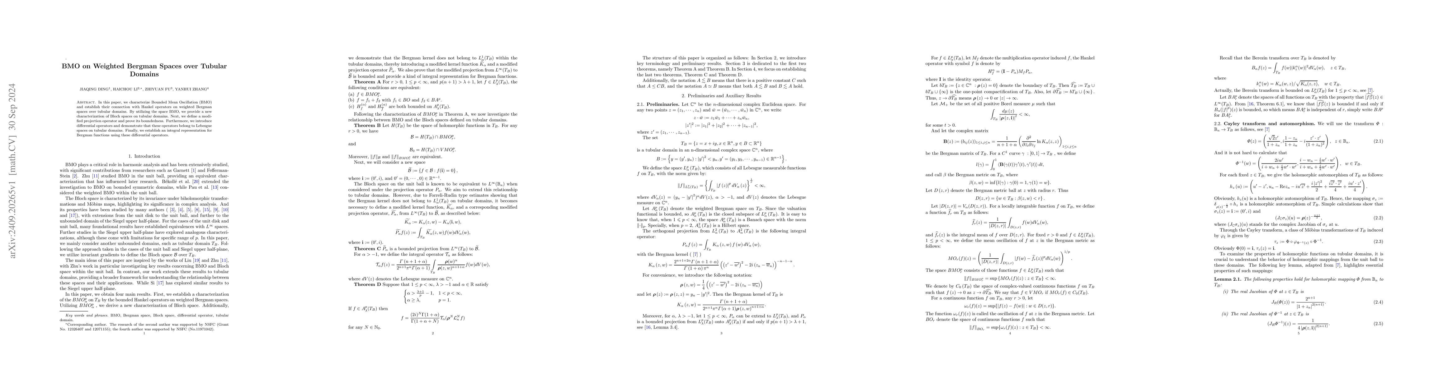 Thumbnail for BMO on Weighted Bergman Spaces over Tubular Domains