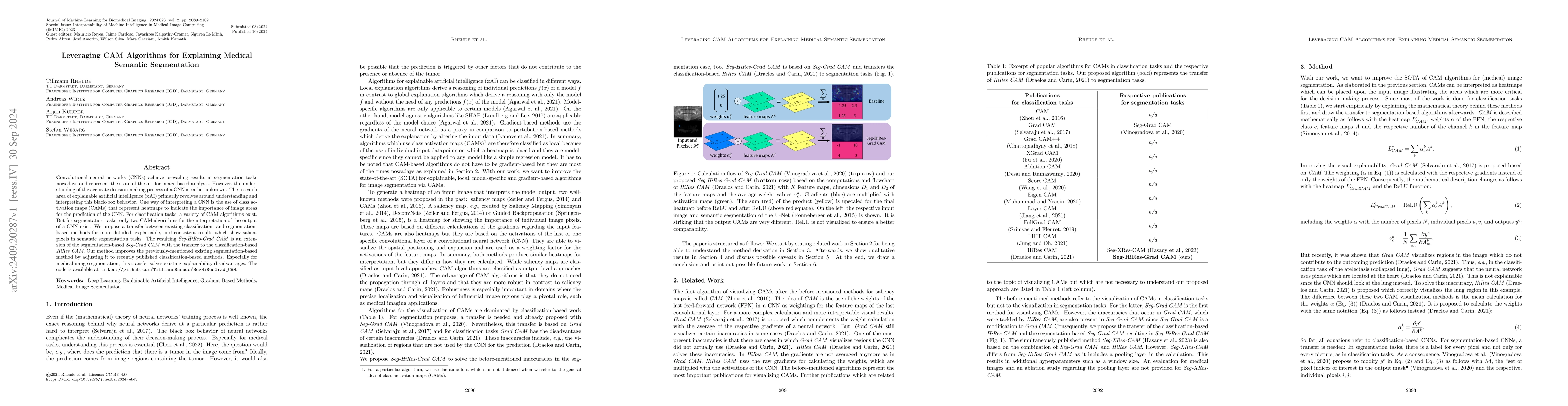 Thumbnail for Leveraging CAM Algorithms for Explaining Medical Semantic Segmentation