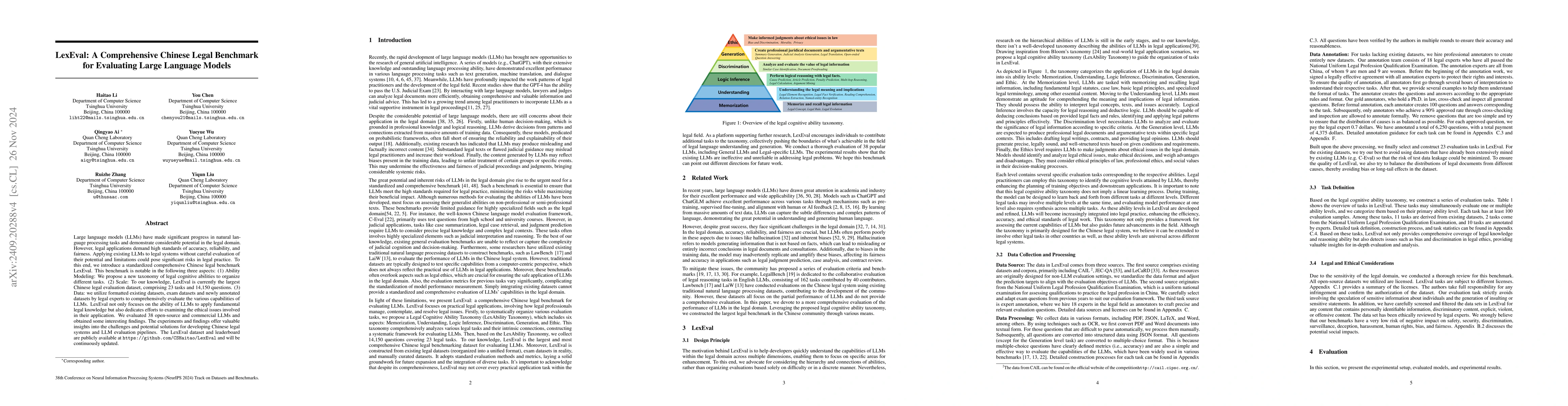Thumbnail for LexEval: A Comprehensive Chinese Legal Benchmark for Evaluating Large
  Language Models