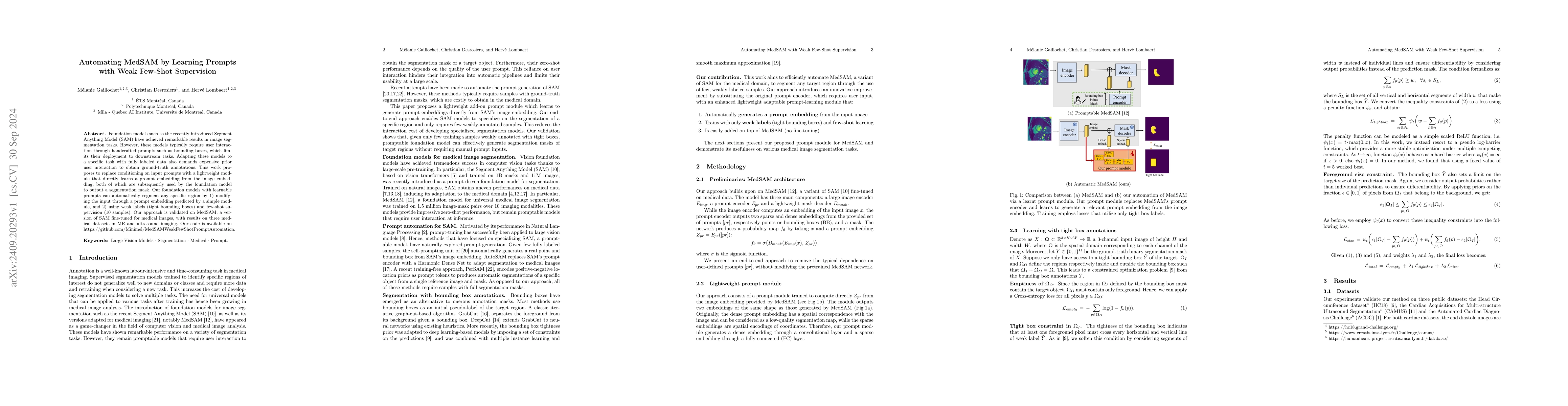Thumbnail for Automating MedSAM by Learning Prompts with Weak Few-Shot Supervision