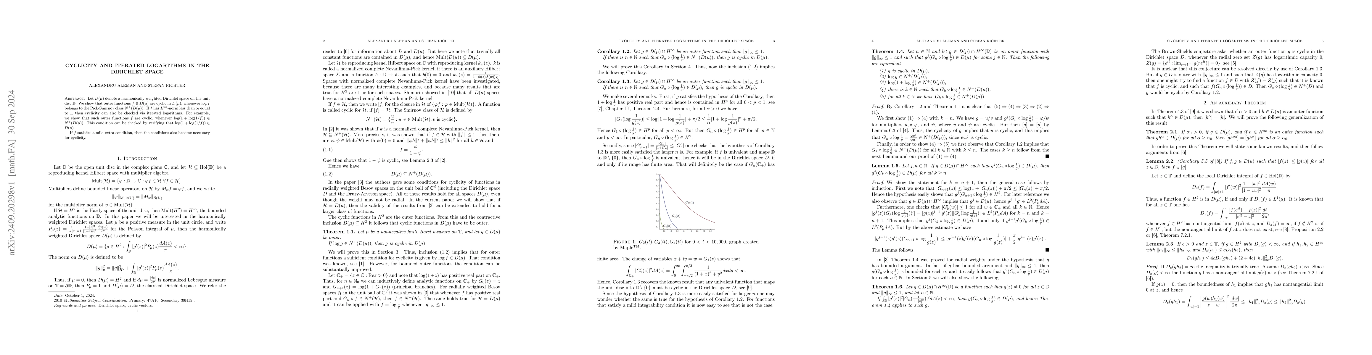 Thumbnail for Cyclicity and iterated logarithms in the Dirichlet space