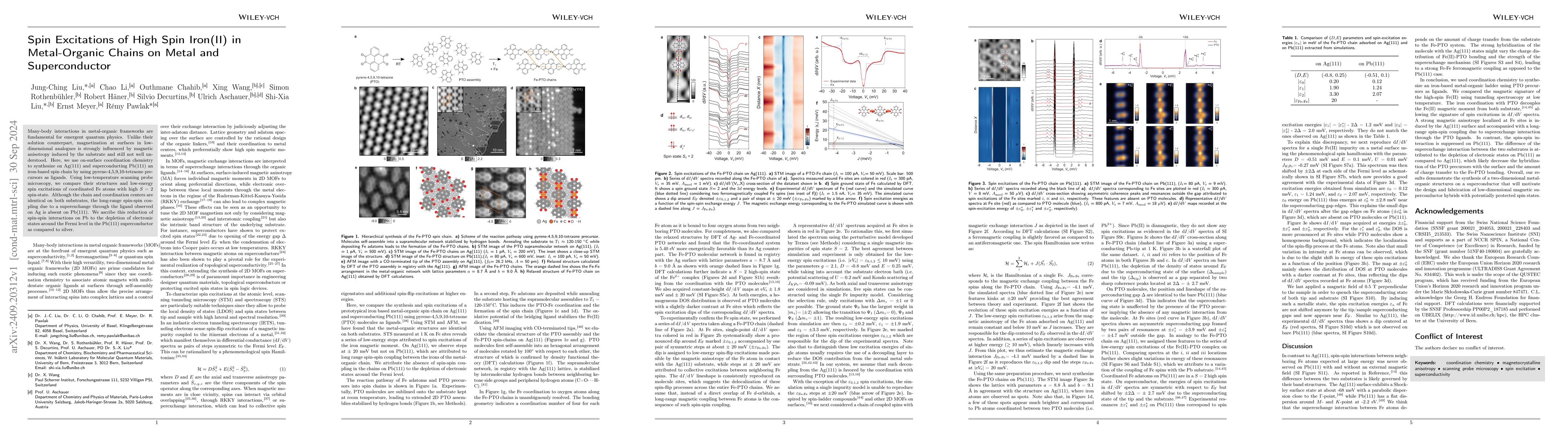 Thumbnail for Spin Excitations of High Spin Iron(II) in Metal-Organic Chains on Metal
  and Superconductor