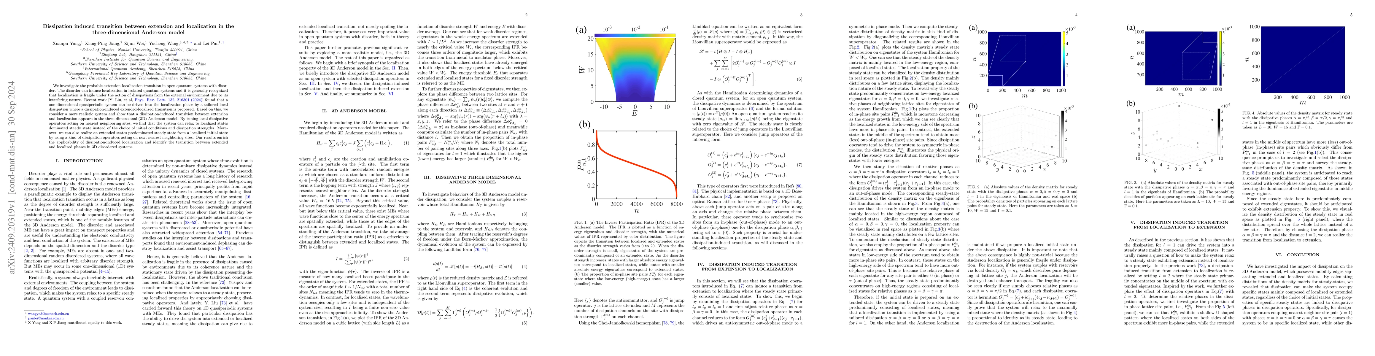 Thumbnail for Dissipation induced transition between extension and localization in the
  three-dimensional Anderson model