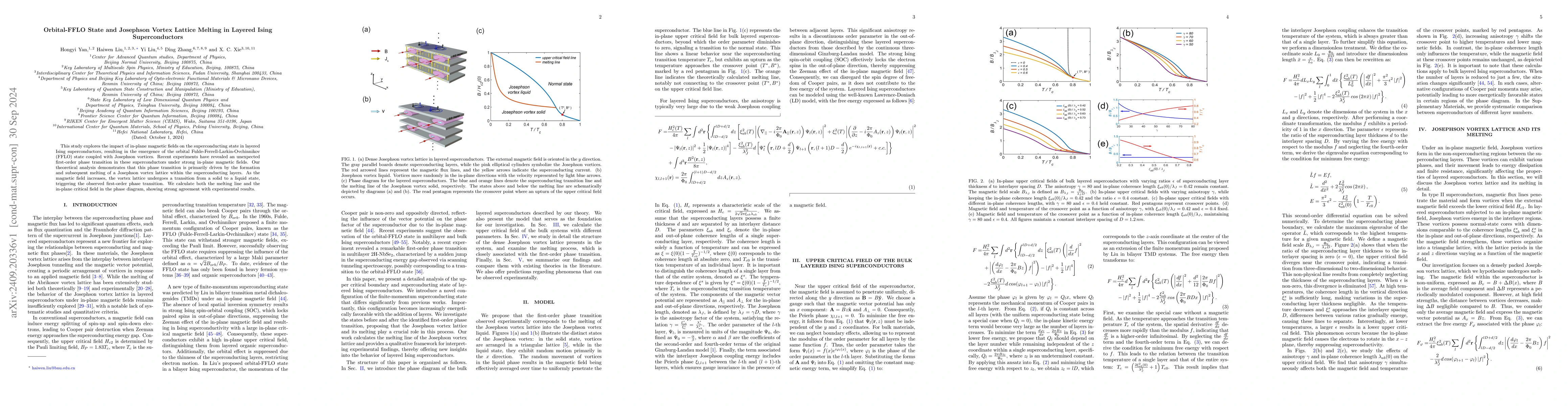 Thumbnail for Orbital-FFLO State and Josephson Vortex Lattice Melting in Layered Ising
  Superconductors