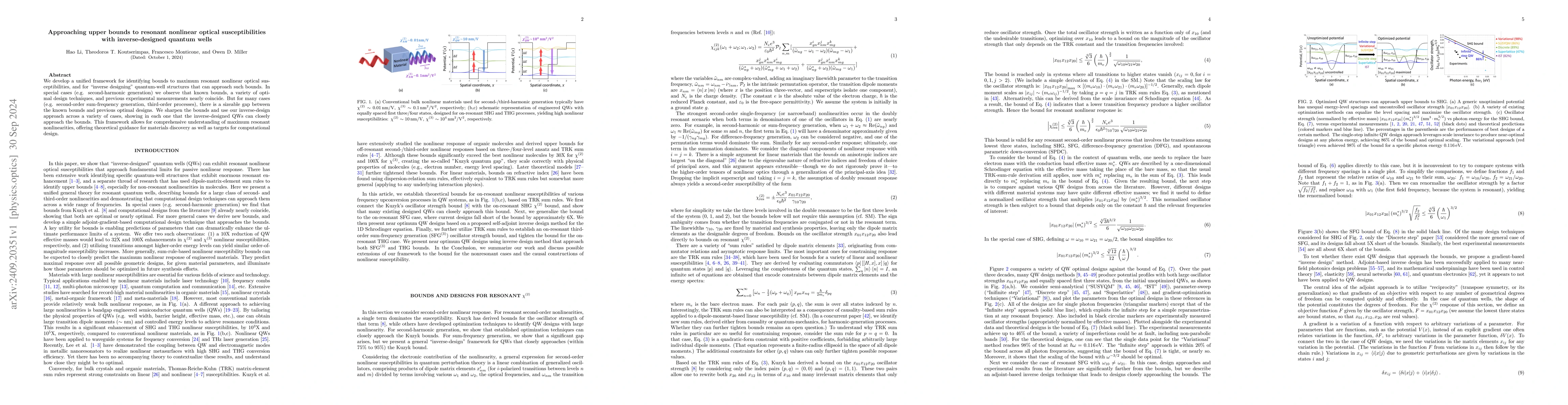 Thumbnail for Approaching upper bounds to resonant nonlinear optical susceptibilities
  with inverse-designed quantum wells