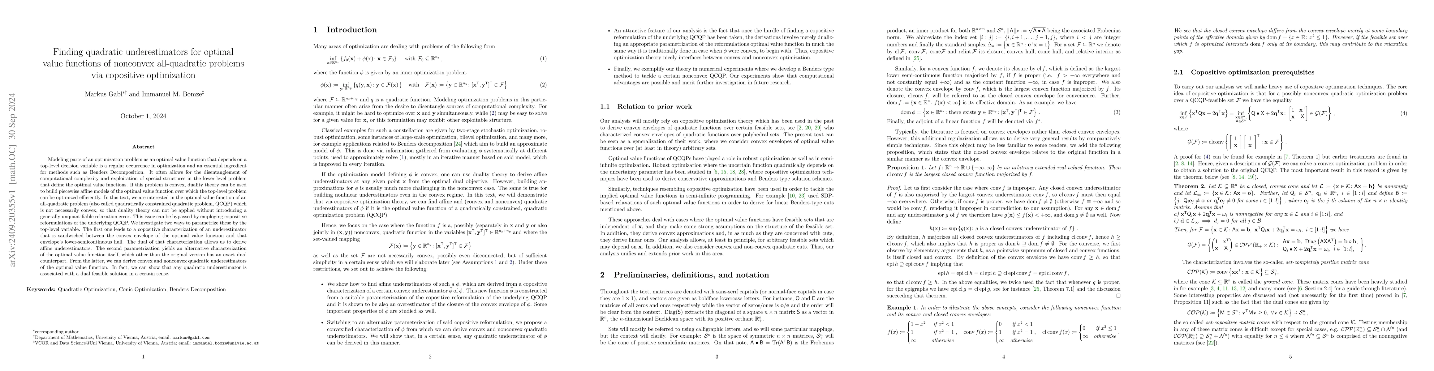 Thumbnail for Finding quadratic underestimators for optimal value functions of
  nonconvex all-quadratic problems via copositive optimization