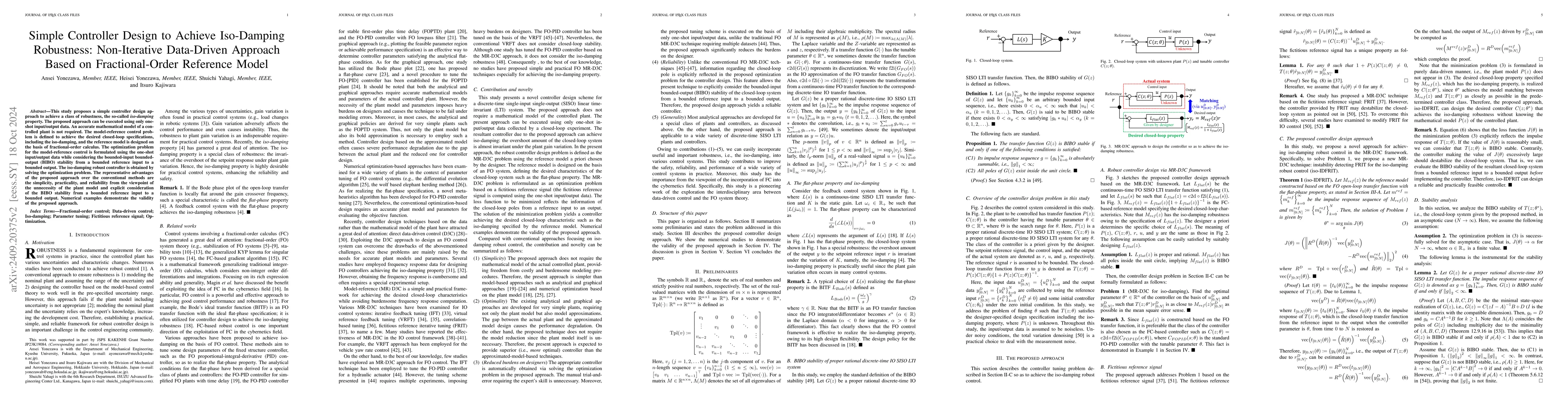 Thumbnail for Simple controller design to achieve iso-damping robustness:
  Non-iterative data-driven approach based on fractional-order reference model