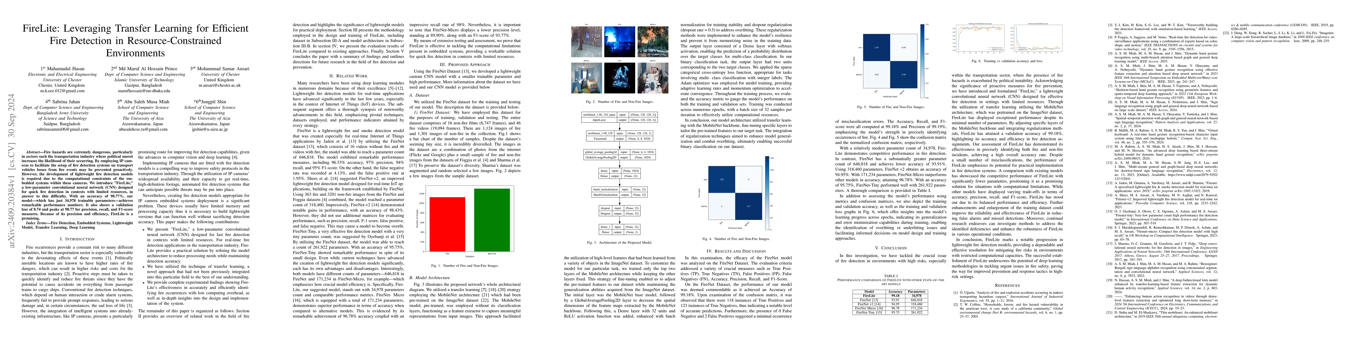 Thumbnail for FireLite: Leveraging Transfer Learning for Efficient Fire Detection in
  Resource-Constrained Environments
